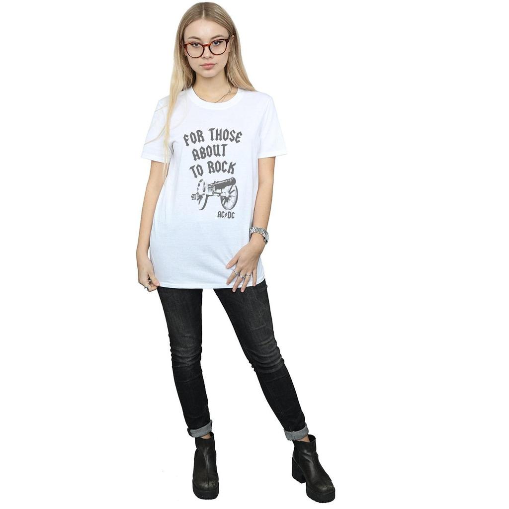 AC/DC Womens/Ladies For Those About To Rock Cannon Cotton Boyfriend T-Shirt