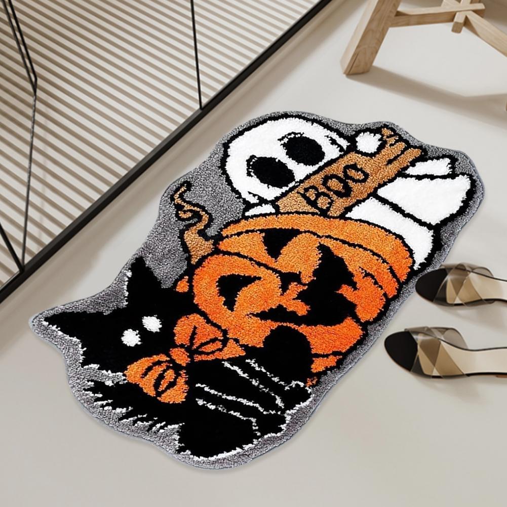 Halloween Ghost Pumpkin Door Mat Soft Bath Mat Plush Floor Rug Hypoallergenic Non-slip for Entrance Bedroom Kitchen Bathroom Use