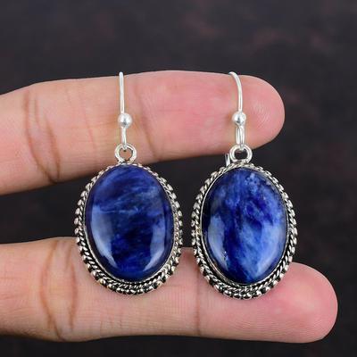 Sodalite Gemstone Earring Vintage Earrings 925 Sterling Silver Earring Genuine Sodalite Jewelry Handmade Earring For Gifts Antique Earring