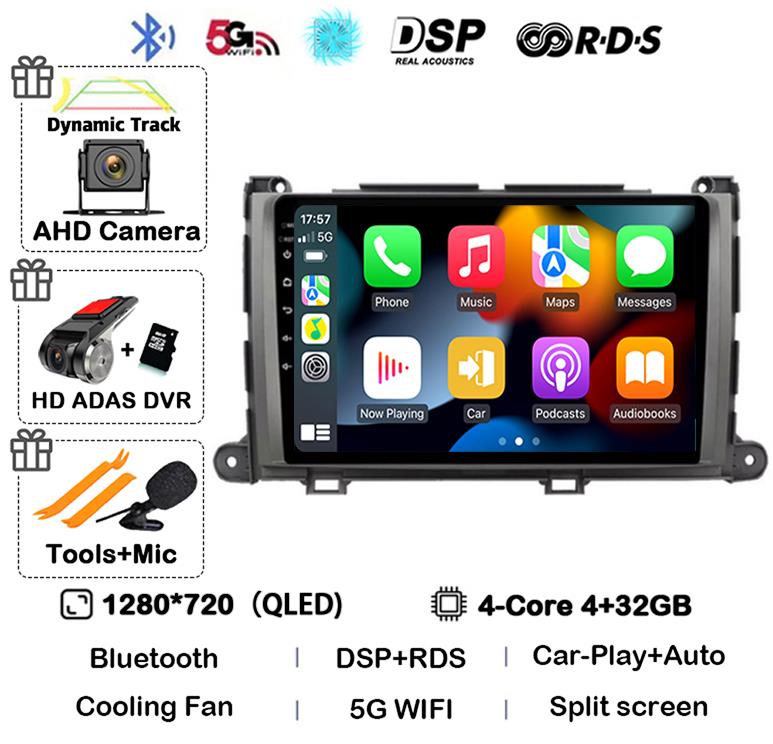 Android 14 Car Radio For Toyota Sienna XL30 2009 2010 - 2014 Multimedia Video Player Navigation Stereo GPS Auto Carplay 8G+128GB