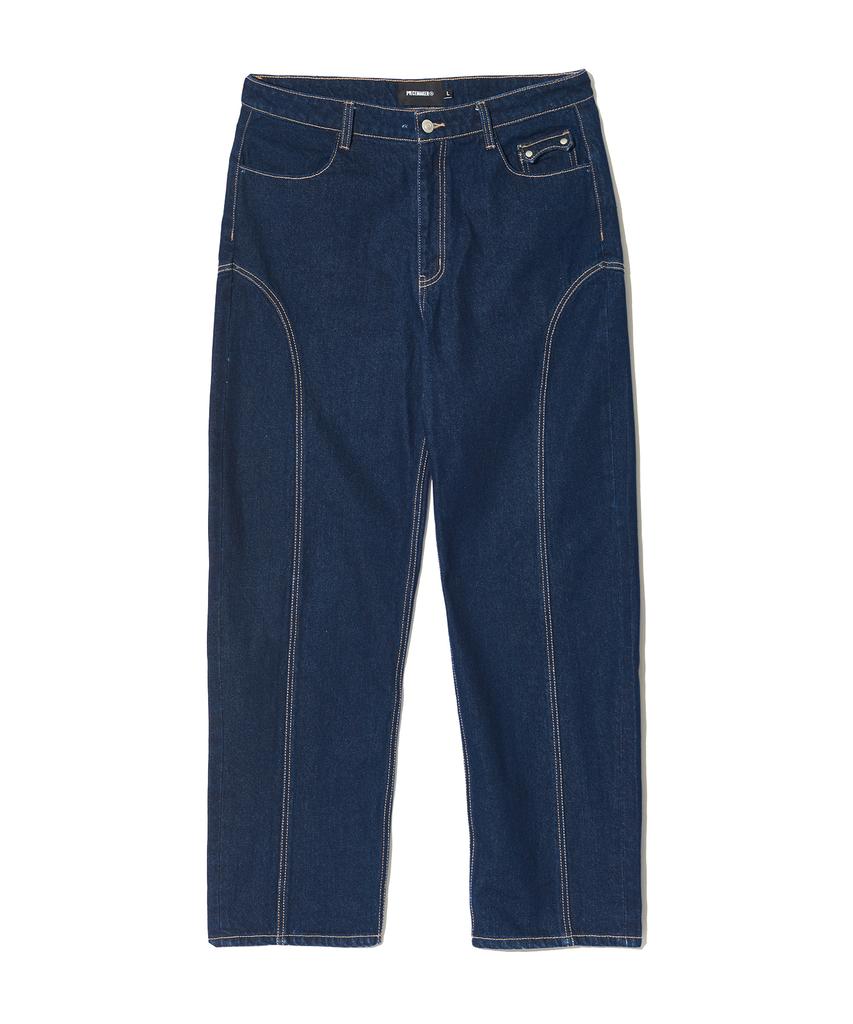 PEACE MAKER Divide Stitch Balloon Denim Pants (Indigo)