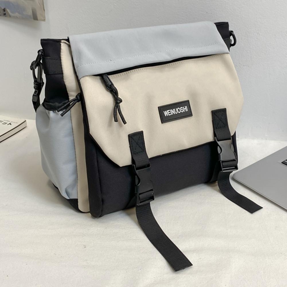 

Сумка унісекс через плече з клапаном великої місткості, проста сумка для листонош, нейлонова сумка-портфель контрастного кольору для студентських подорожей чорний