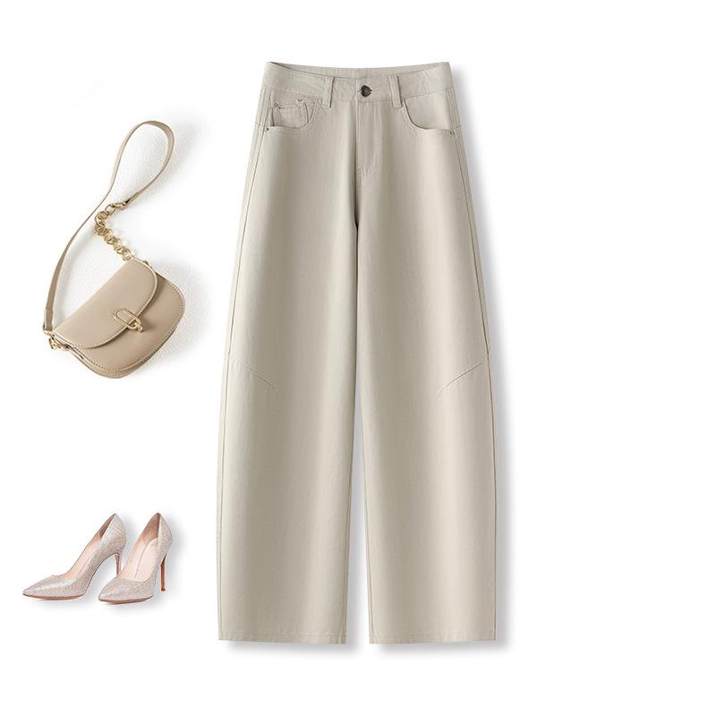 2026 Spring/Autumn Women's Popular High-Waist Loose Cotton Scythe Pants - Casual Wide-Leg, Straight-Leg Design