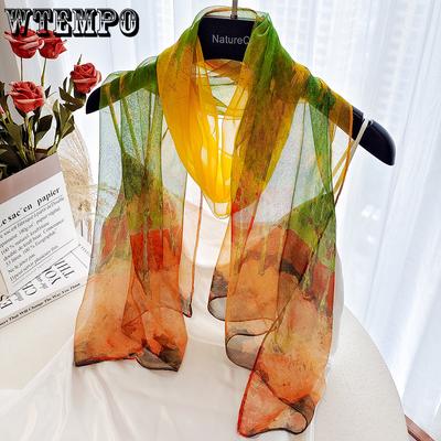Écharpe Longue en Soie Protection Solaire Fine Soie Synthétique Printemps/Été Décorative pour Femme