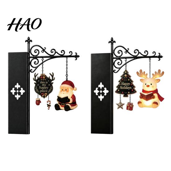 Reindeer Bookshelf Decoration Christmas Book Shelf Light, Iron Bookend Night Lamp with Santa Metal Stand Decor Snowman, Warm Glow Tabletop for