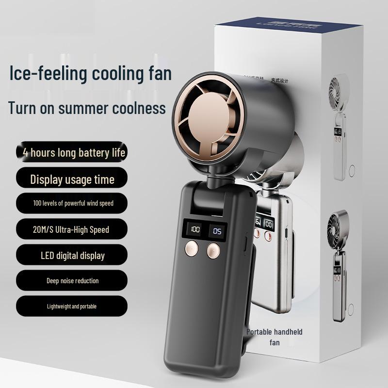 Foldable Portable High-Speed Cooling Fan with Rechargeable Battery Black [100-level adjustment / Digital display]