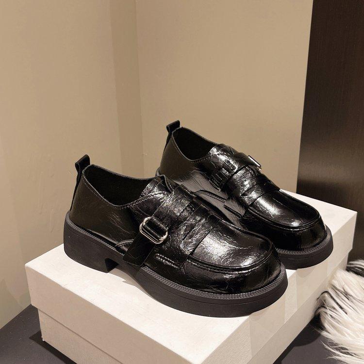 Black French Thick Heel Platform Small Leather Shoes Women's 2025 New Autumn and Winter Versatile Retro Height-increasing Mary Jane Single Shoes