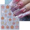 1pc Embossed Floral Nail Stickers - Translucent Flower Bows with Golden Glitter Accents, Self-Adhesive Glossy Nail Art Decals