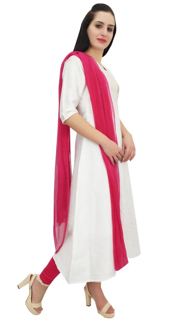 Atasi Ethnic White Zari Work Dupion A-Line Kurti Indian Women's Suit Clothing -