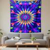 Fantasy Wall Tapestry Blacklight Neon Blue Purple Yellow Radial Mandala Glowing Symmetric Trippy Decor for Bedroom Dorm Game Room