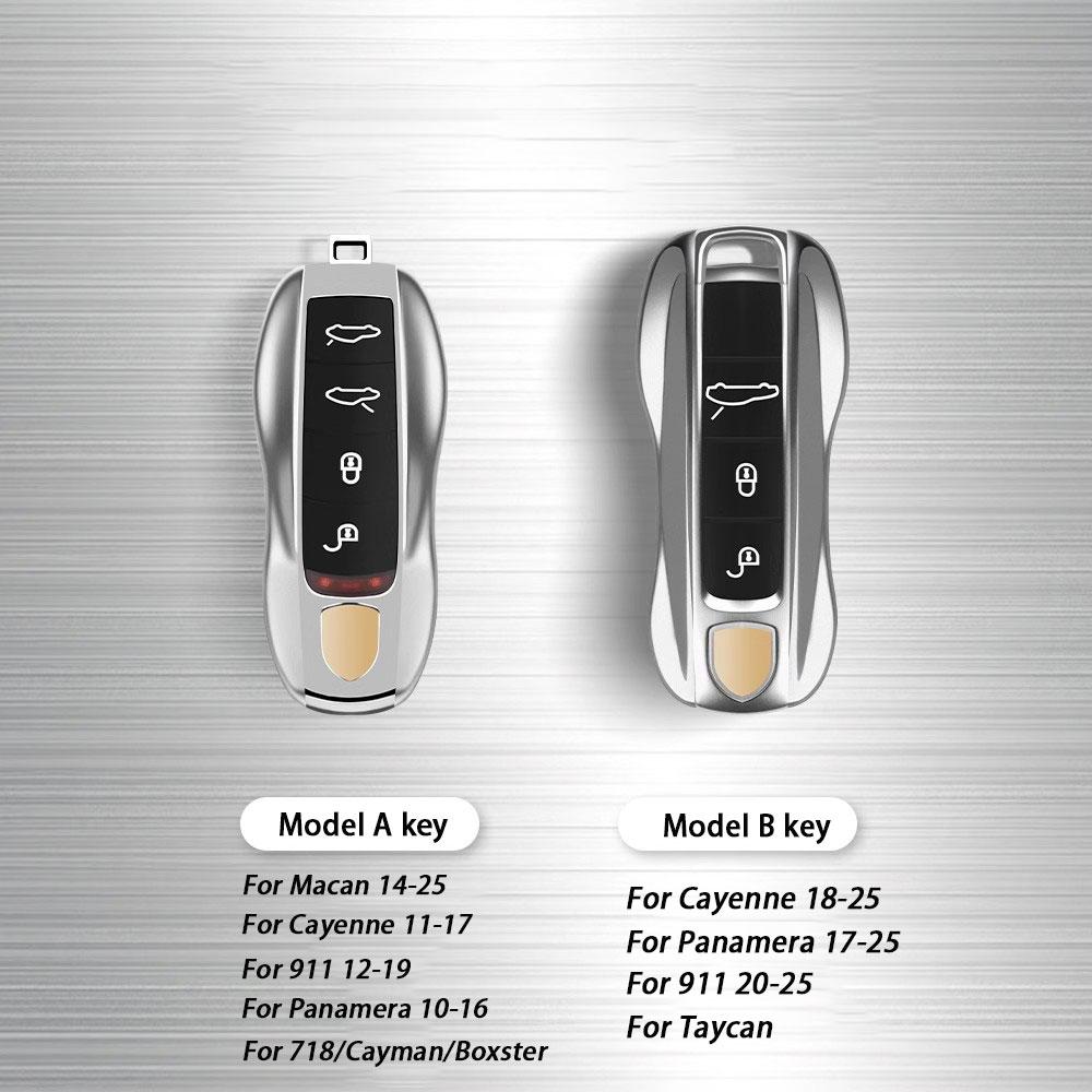 Zinc Alloy Material Case For Porsche Cayenne Panamera Macan Cayman 718 911 Taycan Gloss Chrome Key Shell Car Key Case