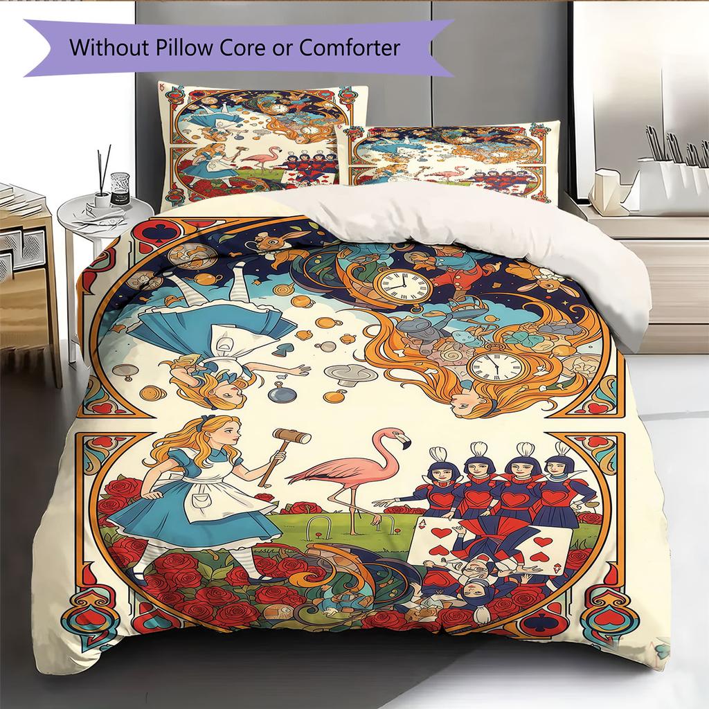 Alice in Wonderland Thee Beddengoed Dekbed Set Dekbedovertrek Kussensloop Huisdecoratie Verjaardagscadeau (1 dekbedovertrek + 2 kussenslopen, zonder binnenkussen)