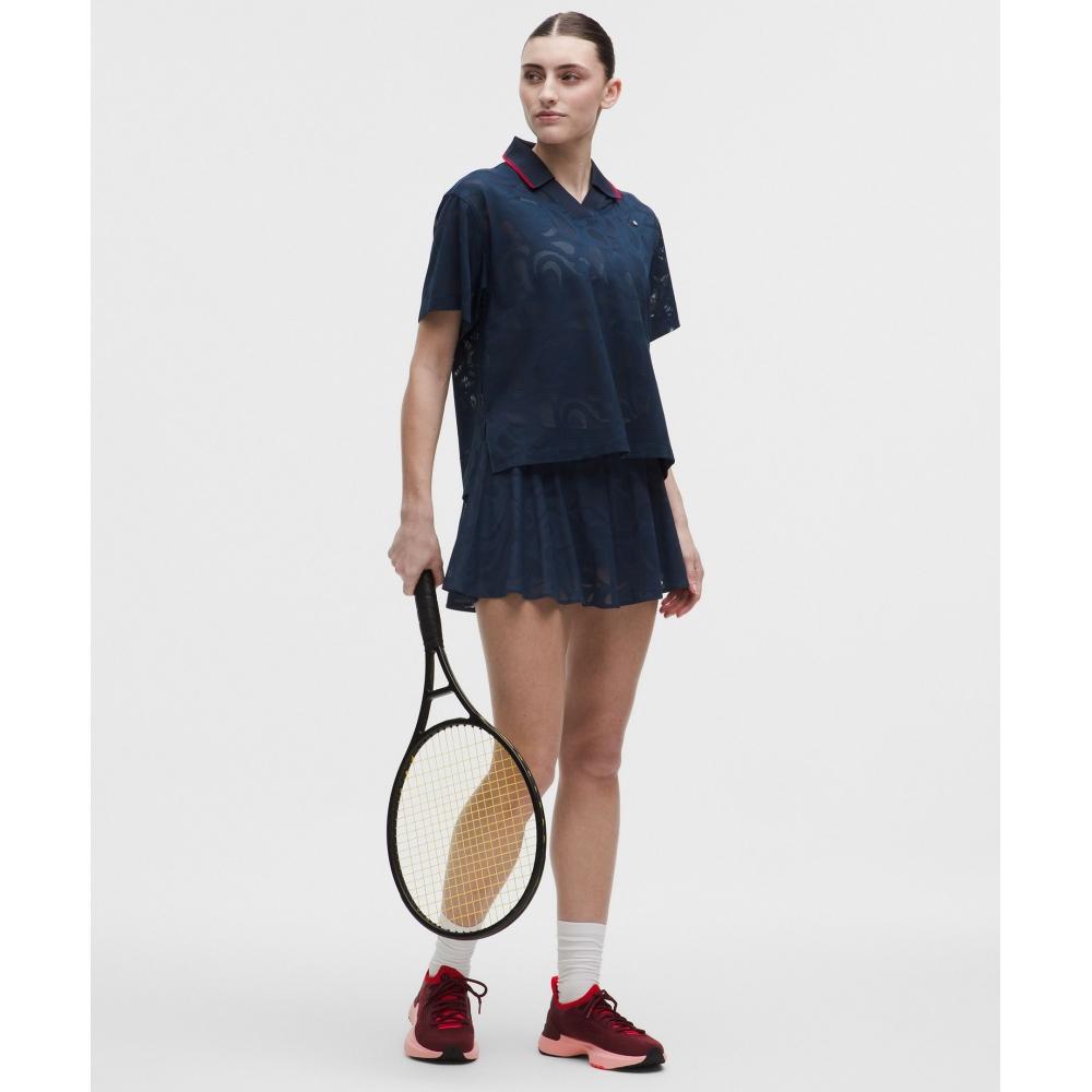 Lullulemon Paisley Mesh High-Rise Tennis Skirt Clbl Wht Oxfd