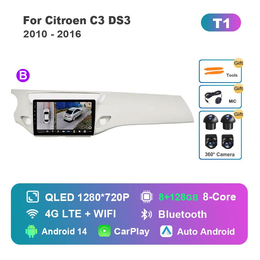 Car Video Multimedia Player DSP Stereo for Citroen C3 DS3 2010 - 2016 Android 14 System GPS Navi WiFi IPS Screen 4G Bluetooth