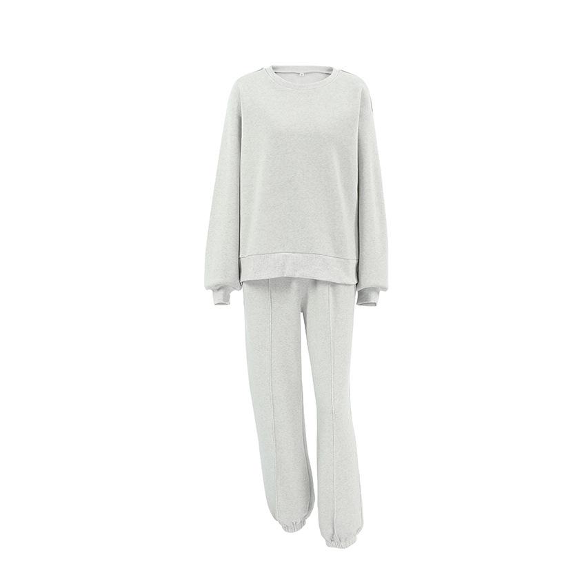 Grey fleece sweater loose set 1116 European and American new autumn fashion women's sports two-piece set