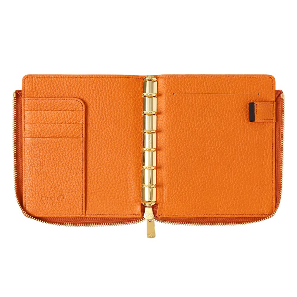 Quo Vadis Genuine Leather System Notebook Cover 6 Zip Timer 14 Tail Orange QUOVADIS Timer14 qv937lz30or [Mini Size/L Cover]