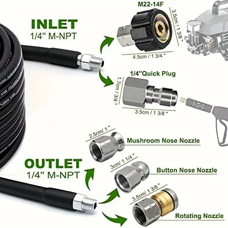 45m Sewer Jetter Kit for Pressure Washer 5800PSI High-Pressure Drain Cleaning Hose with Rotating Nozzle Button Nose Watertight