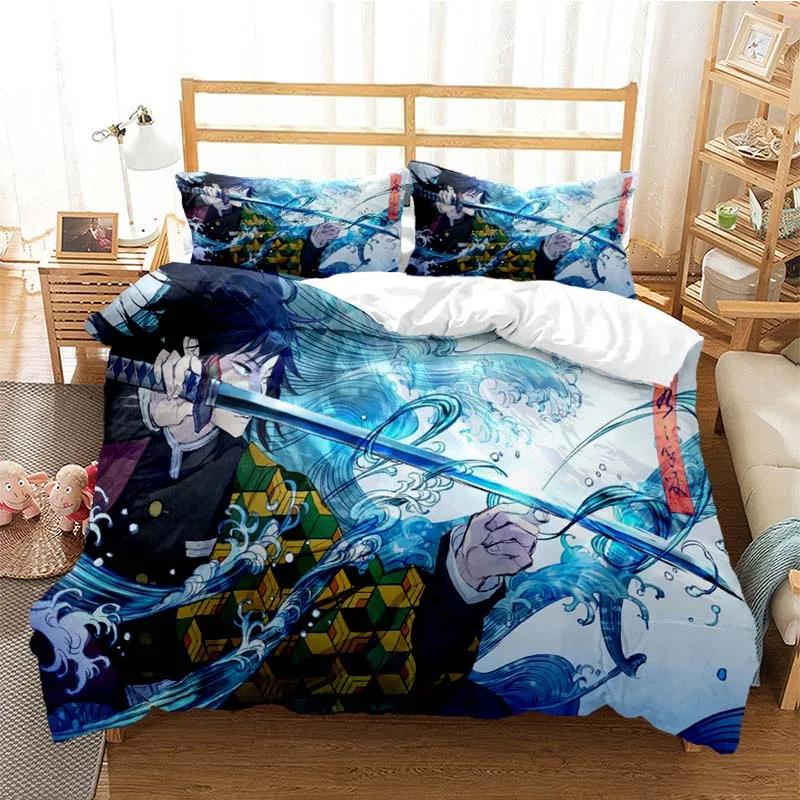 Anime Demon Slayer Nezuko Tanjirou Bedding Set Boys Girls Twin Queen Size Duvet Cover Pillowcase Bed Boys Adult