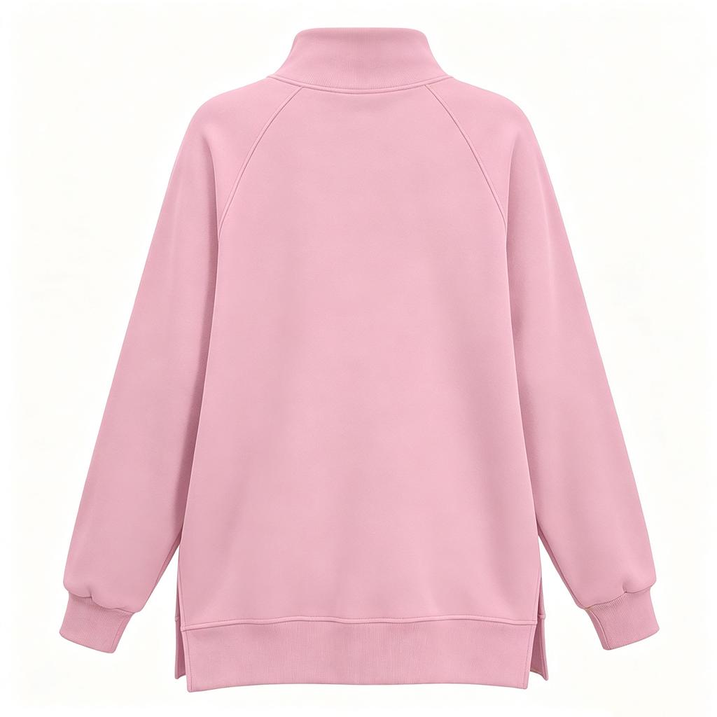 Women's Casual Pullover Sweatshirt with Stand-Up Collar and Side Slits