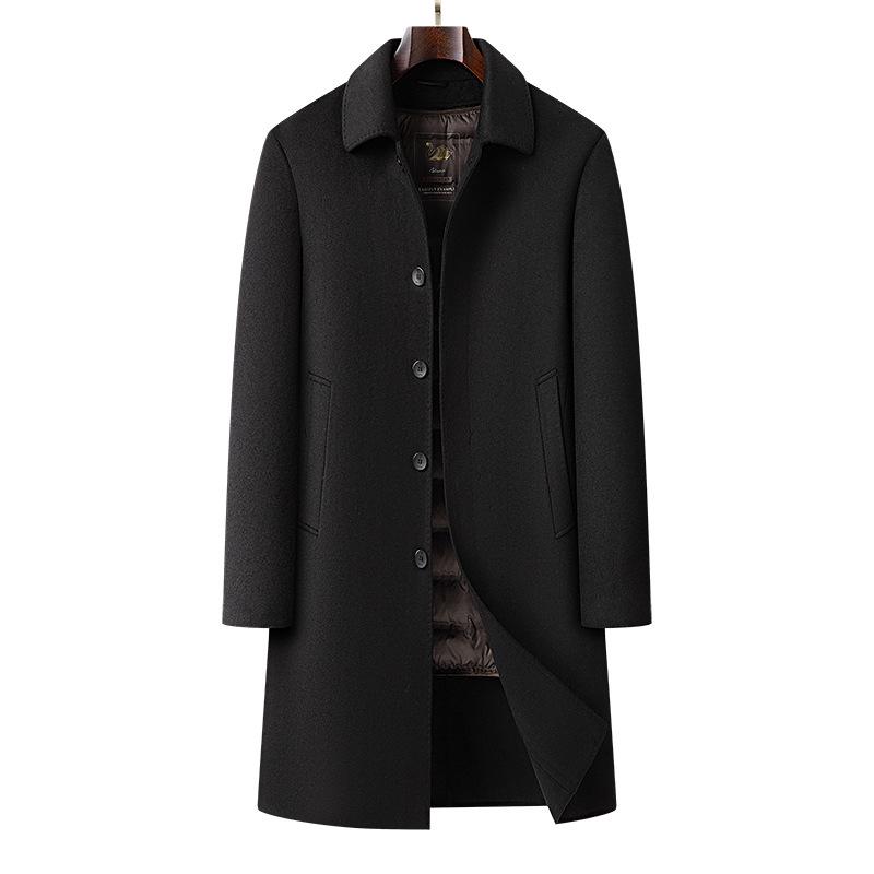 Men's Premium Double-Faced Wool Coat with Detachable Down Liner - Slim Business Windbreaker Jacket
