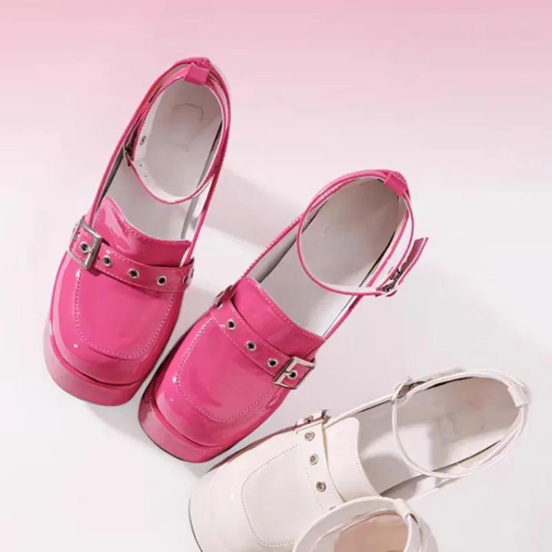 Dampumps Mary Jane Lolita-skor Gotiska Chunky Högklackade Platåskor Kvinnliga Snörskor Cosplay Harajuku Svarta Skor