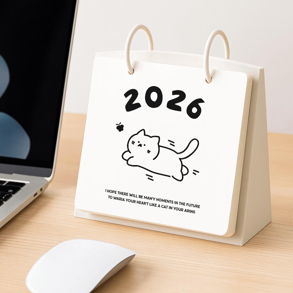 Cartoon 2026 Desktop Calendar Cat Pattern Table Planner Creative Standing Flip Calendar Home