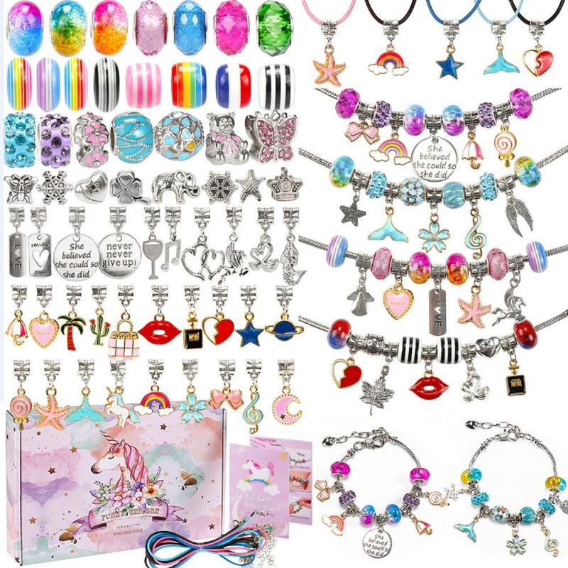 Kids DIY Bead Bracelet Set Unicorn Charm Jewelry Gift Box Girls