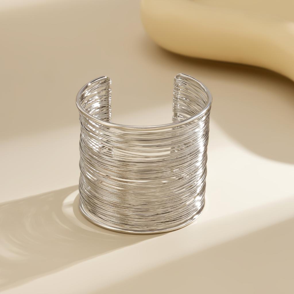 PuRui Trendy Thin Iron Wire Weave Cuff Bracelet for Women Geometric Wide Bangle Ladies Party Zircon Big Bracelets Wedding Girls