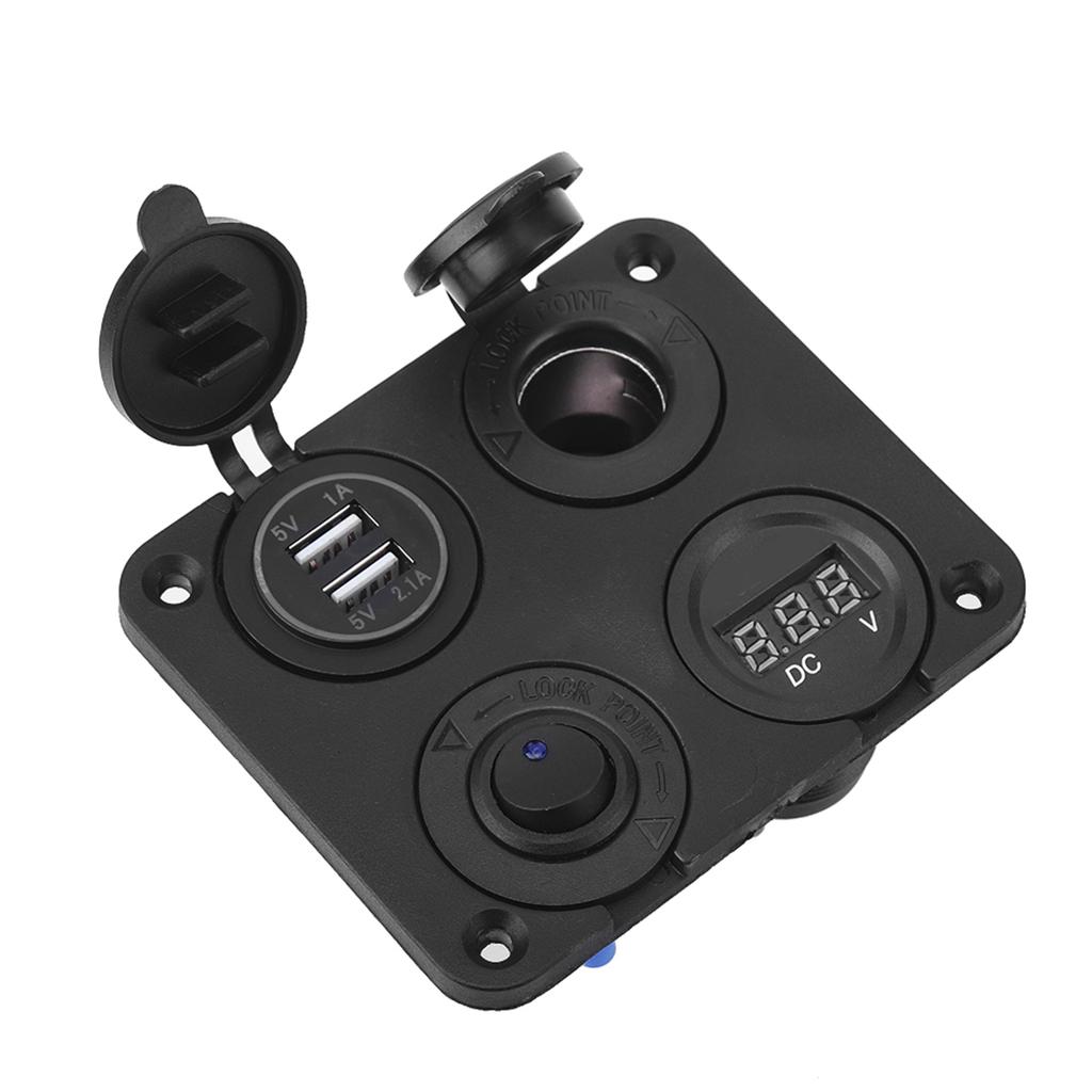 12V 4 Gang LED Toggle   Panel Cigarette Lighter Voltmeter Dual USB 4.2A for Car Boat Red
