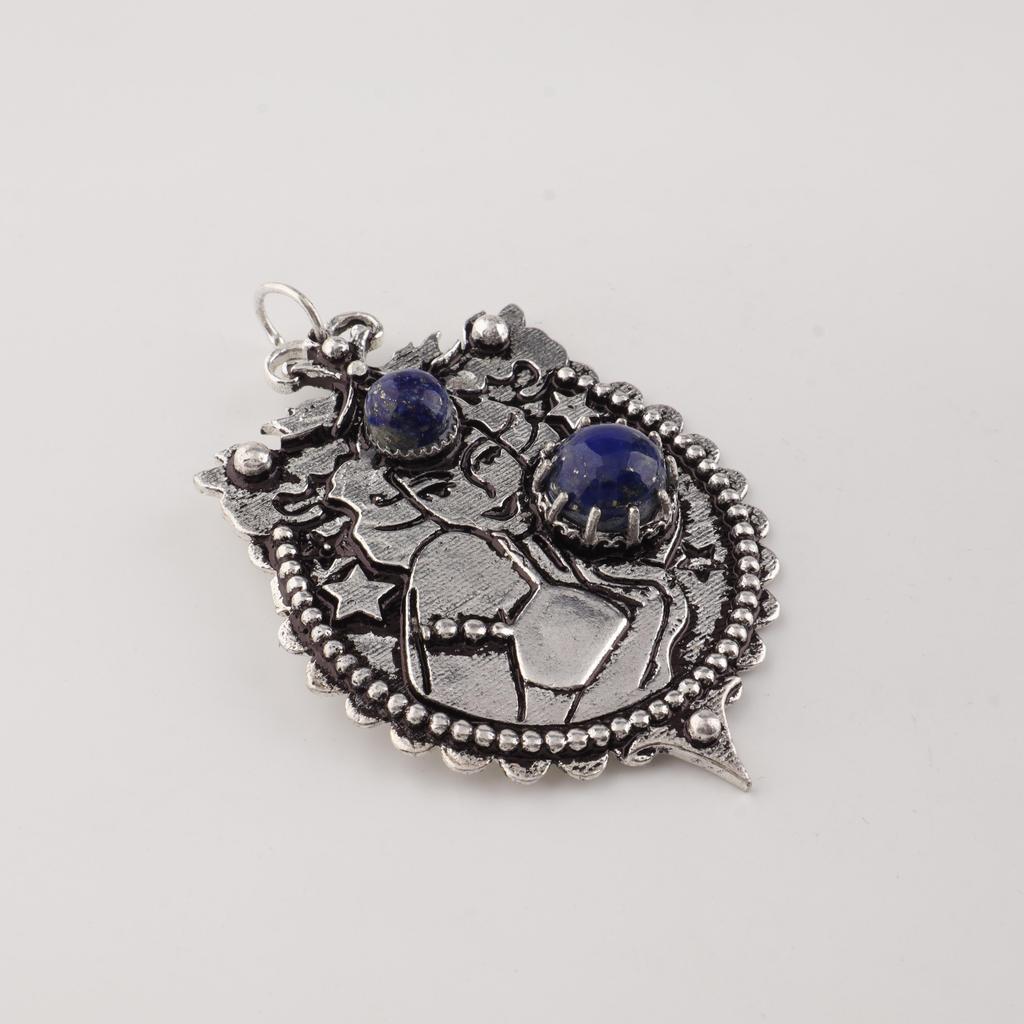 Natural Lapis Lazuli Gemstone 925 Sterling Silver Jewelry Chain Pendant 1.9" For Women CP-44-30