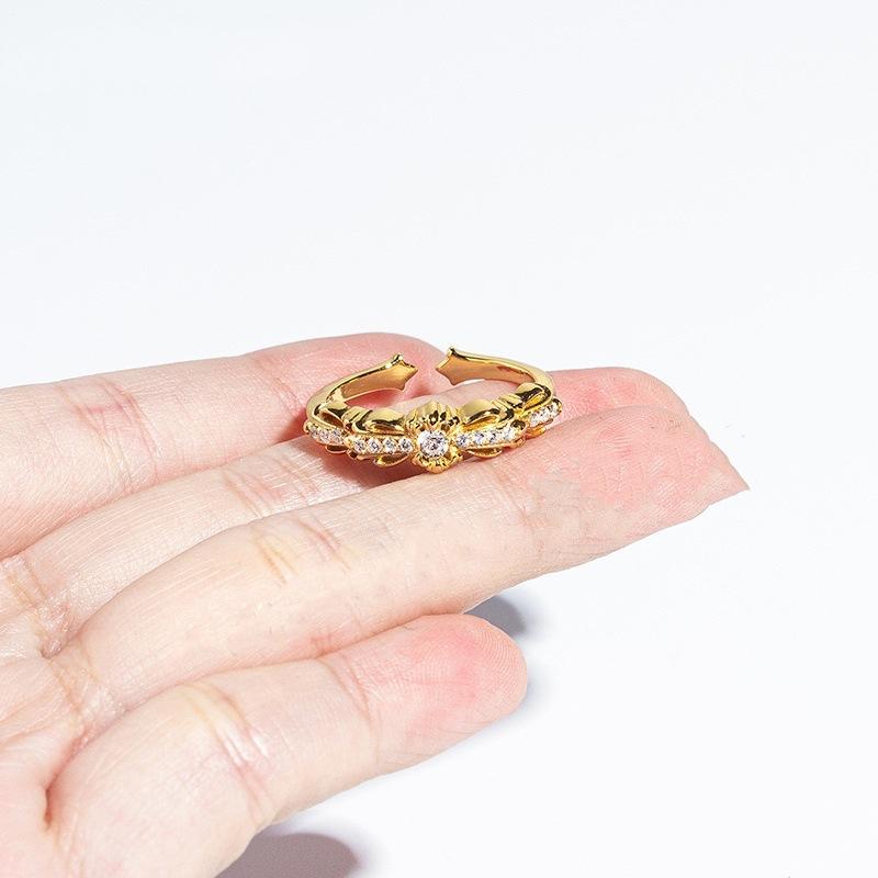 2026 Trend Diamond-set Narrow Opening Cross Flower Ring, The Same Ring for Men and Women, Jewelry Accessories