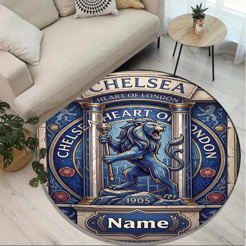 Benutzerdefinierter Name Personalisierter Chelsea Football Club Druck Runder Teppich, Vielseitiger Wohnkultur Teppich, für Spielzimmer, Wohnung, Balkon, Eingangsbereich, Flur Geschenk