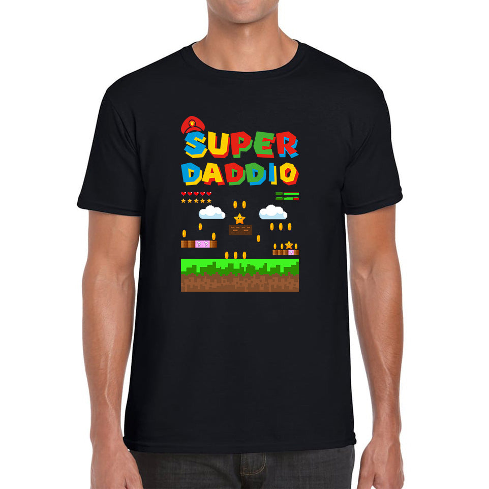 Super Daddio Daddy Super Mario Spoof Gamer Dad Mario Bros Super Dad Father s Day Game Series Mens Tee Top 3XL