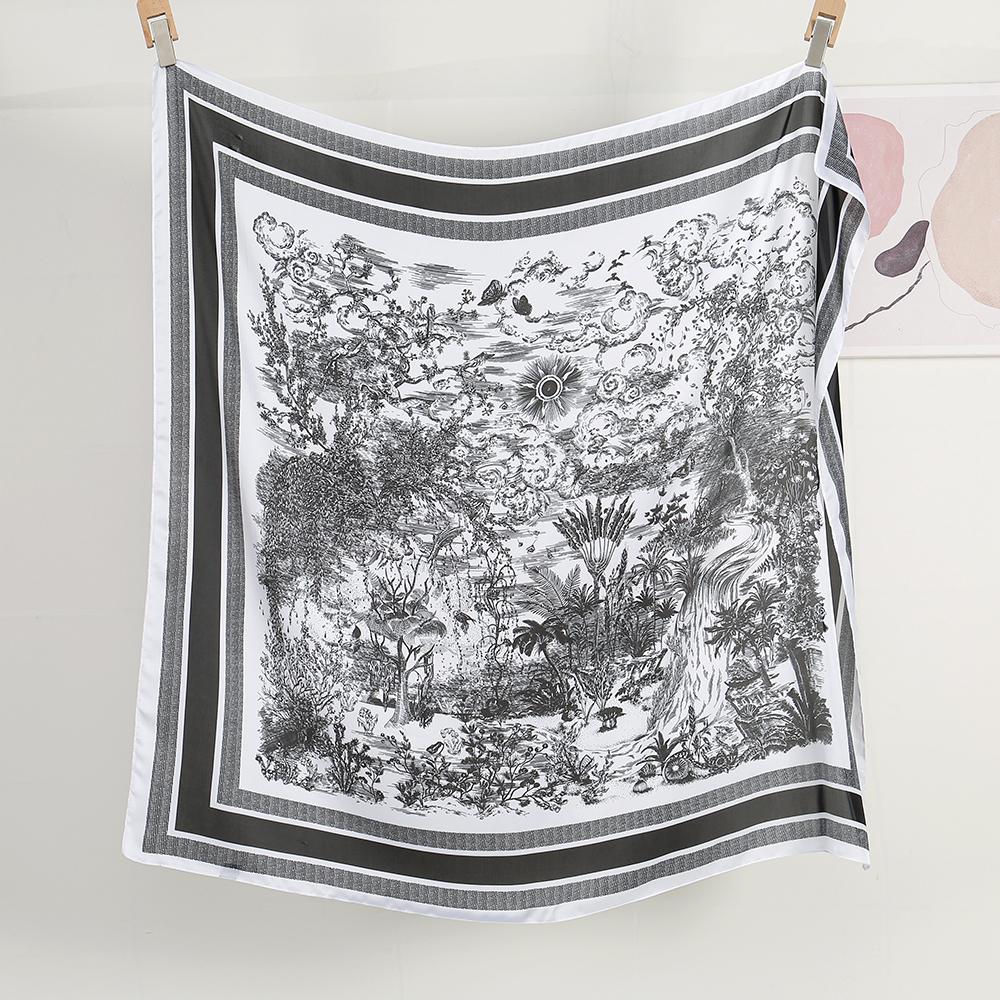 110*110cm Floral Silk Shawl Stoles Premium Square Scarf Soft and Skin Friendly Comfortable Ladies Square Scarf Shawl