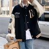 Mens Vintage Patchwork Baseball Jacket Loose Fit Casual Hip Hop Couple Outerwear