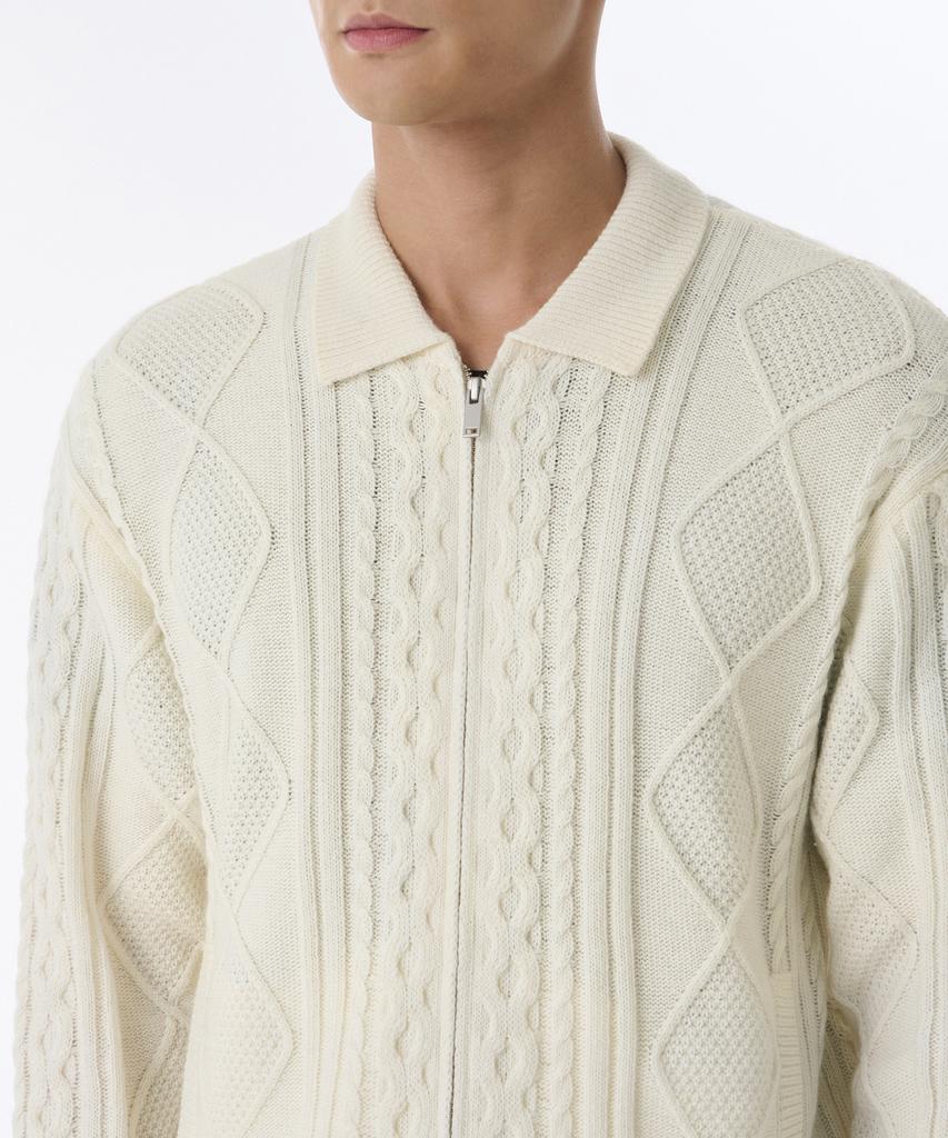 Musinsa Standard Aran Cable Collared Knit Zip-Up [Cream]