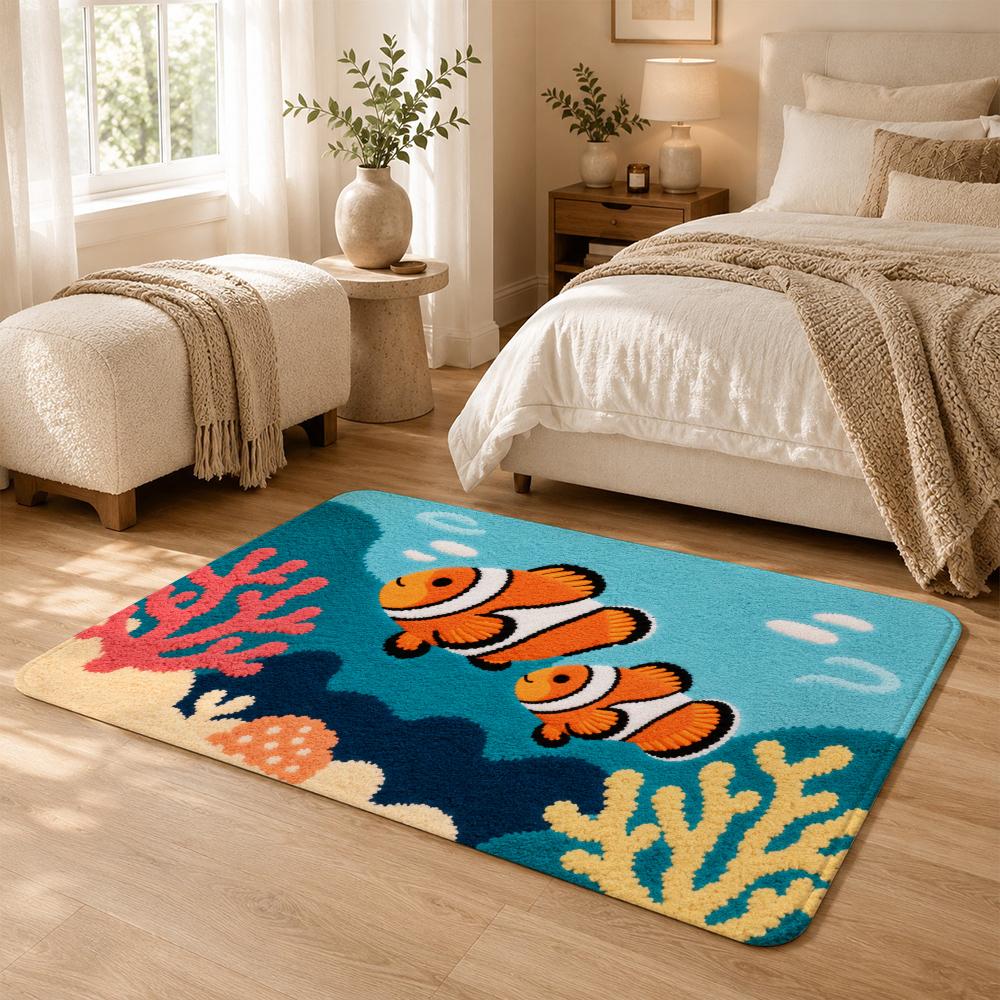 Ocean Creatures Swim Under Sun Floor Mat Flannel Rug Soft Non Slip Washable Door Mat For Bathroom Kitchen Home Decor