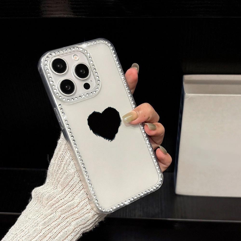 Black love is suitable for iPhone17Pro flash diamond soft phone case Apple 16 niche 14/15 light luxury 12 generation