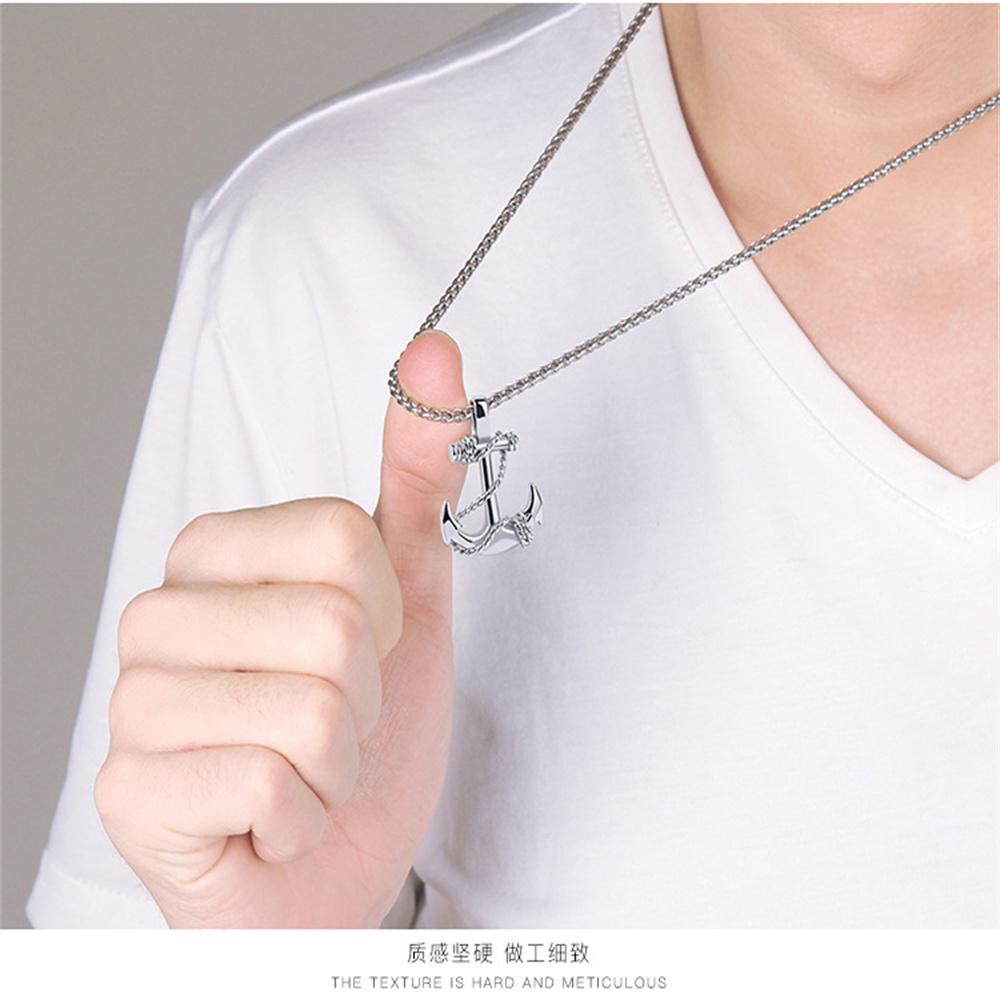 Wu's Pirate Titanium Steel Necklace Retro Halloween Skull Ghost Head Anchor with Turquoise