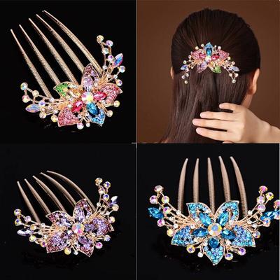 Senhora strass pente de cabelo flor folha nupcial cristal enfeites de cabelo jóias casamento elegante acessórios para o cabelo