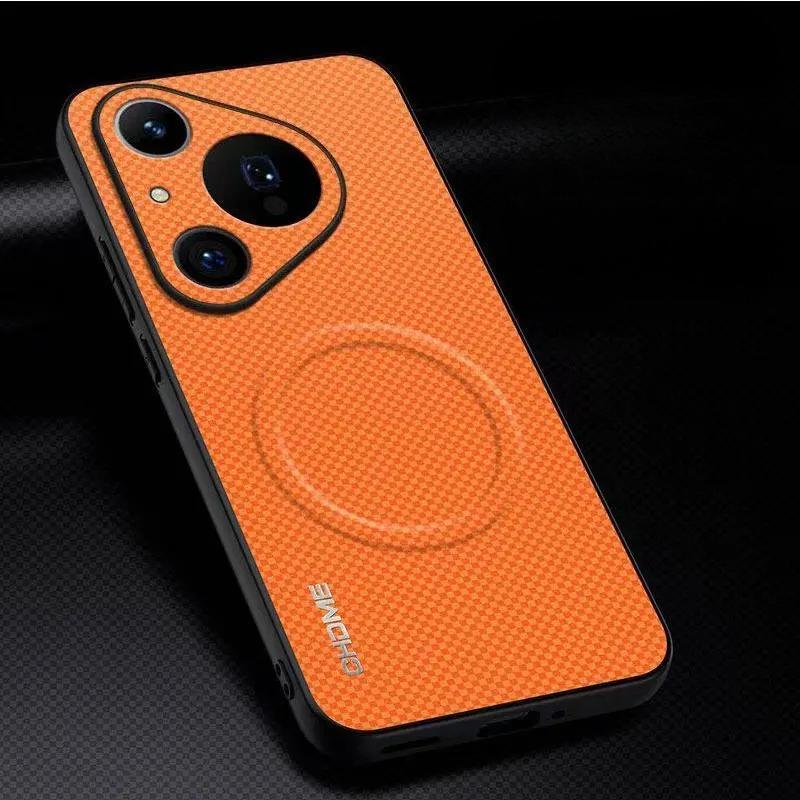 Skin Feel Magnetic Marking Pattern Leather Case for Huawei Pura 80 Ultra Mate 70 Pro Plus Thin for Magsafe Wireless Charge Cover