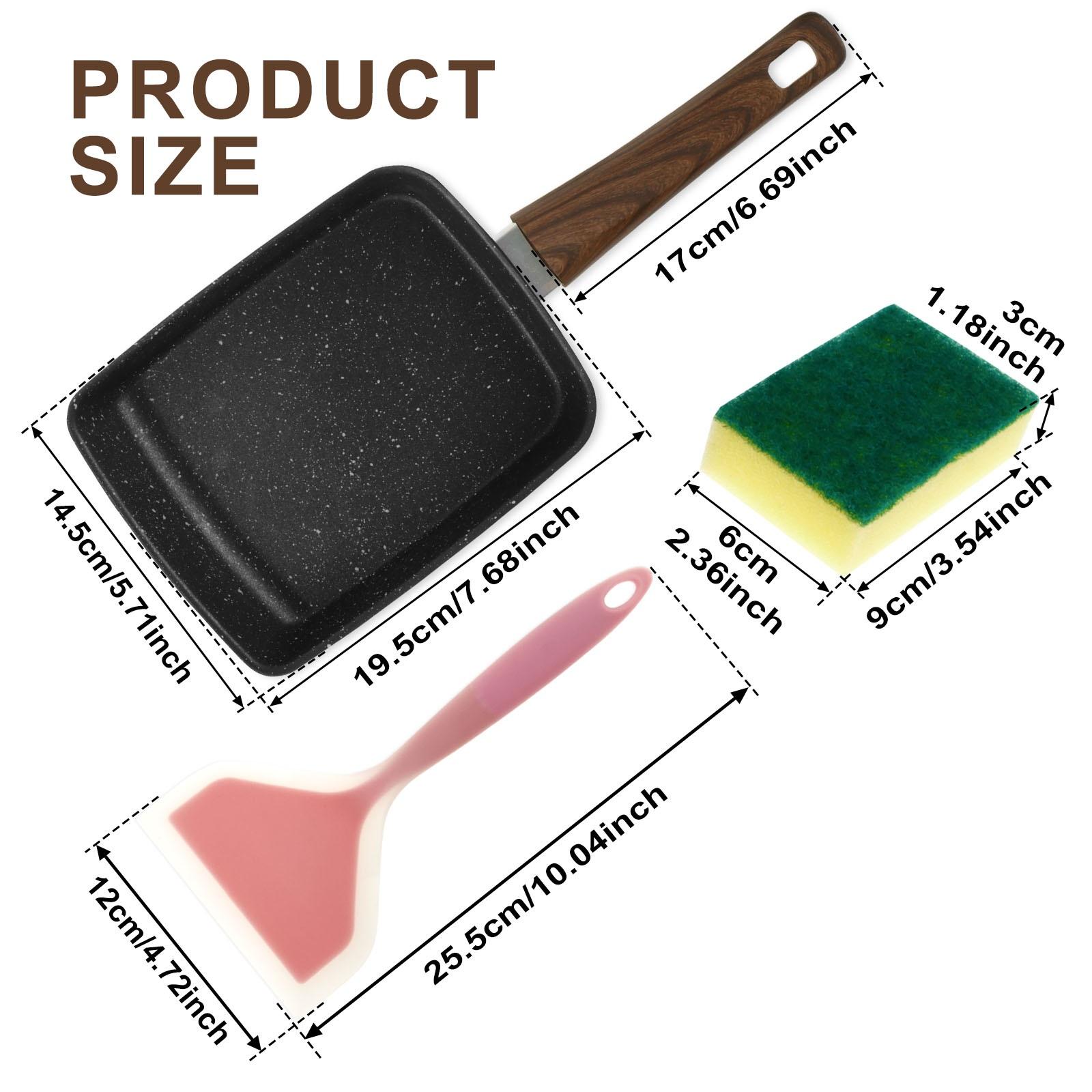 

Rectangle Tamagoyaki Pan Iron Nonstick Japanese Omelette Pan With Spatula Sponge Dishwasher Safe Multifunctional Egg Roll Pan