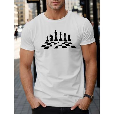 European Sizes Men's Casual Chess Print T-Shirt - Breathable, Crew Neck, Short Sleeve Perfect for Summer Comfortable T-shirt