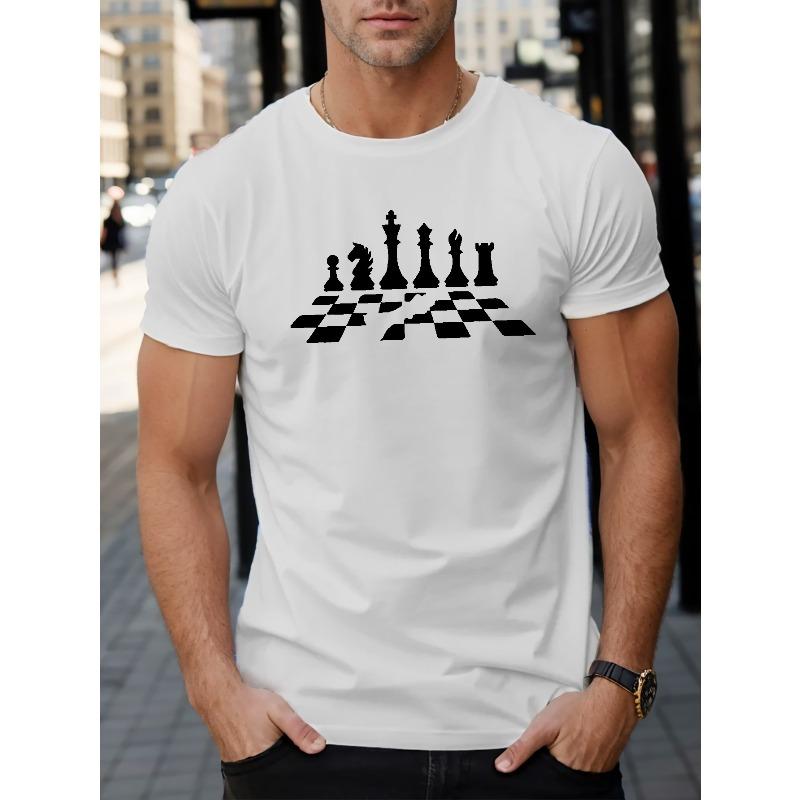 

European sizes Men s Casual Chess Print T-Shirt - Breathable, Crew Neck, Short Sleeve Perfect for Summer Comfortable T-shirt S белый