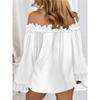 Women's Casual Off-shoulder Ruffled Sleeves Solid Color Loose Large Size T-shirt Clothes Sale
