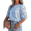 Frühling und Sommer Neues Damen Chiffon Hemd Florale Puffärmel Modisches Rundhals Lockeres Oberteil