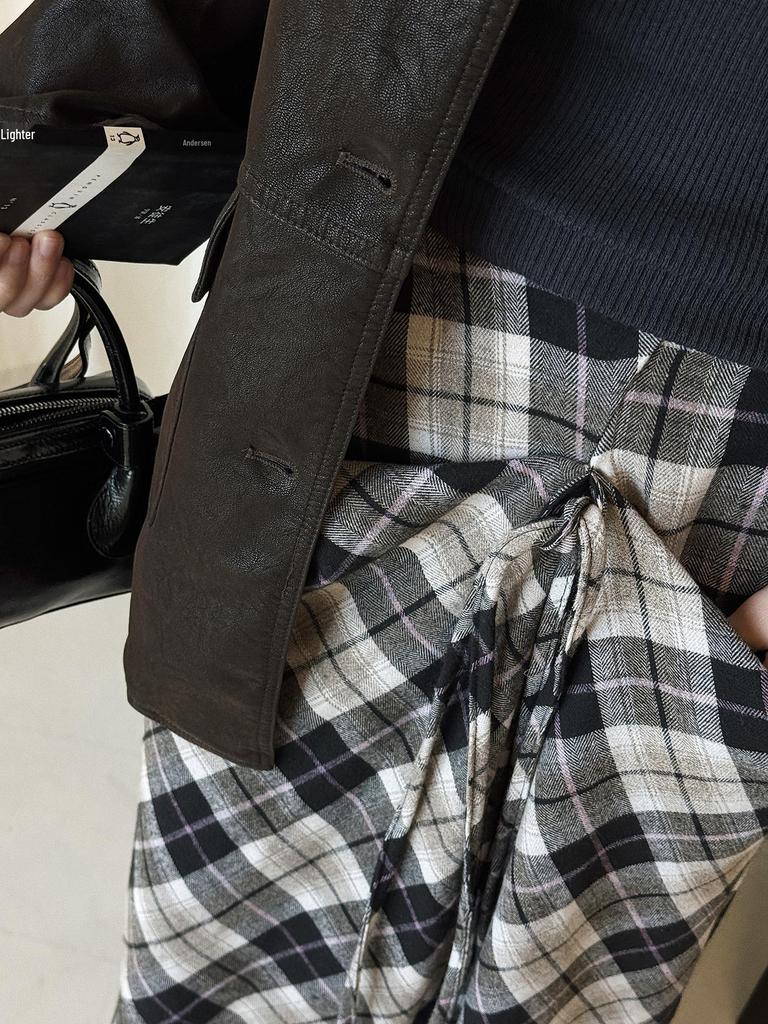Louvre Spring Korean Retro Asymmetrical Plaid Maxi Skirt - High-Waisted Women's Fashion