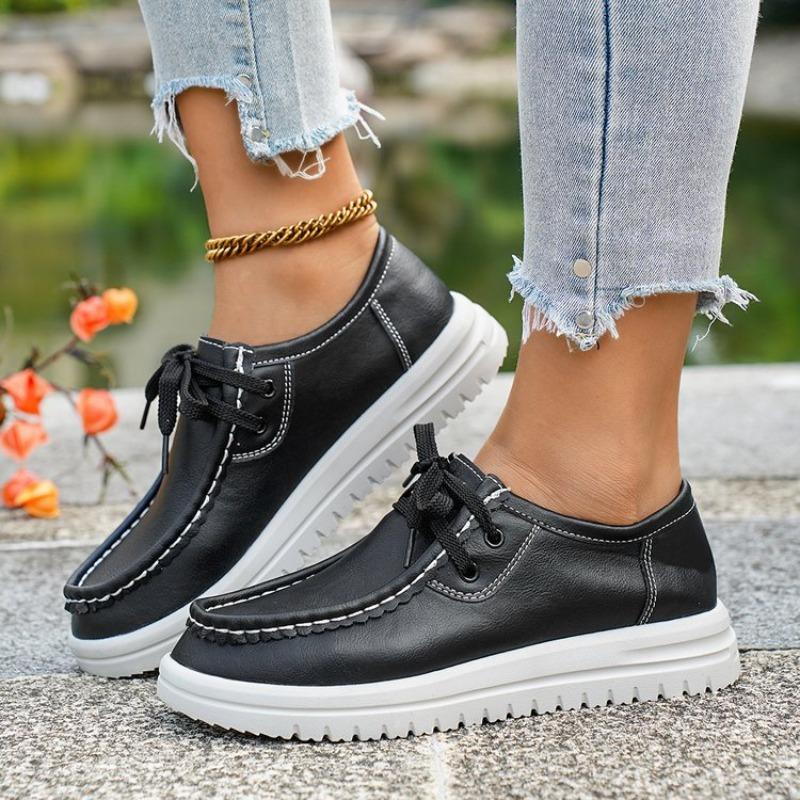 Damskor Plusstorlek EU-storlek Läder Loafers Höst Nya Platta Mångsidiga Brittisk Stil Läderskor
