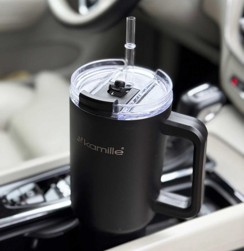 STEEL THERMAL MUG 1200ml WITH HANDLE AND STRAW KM-2172