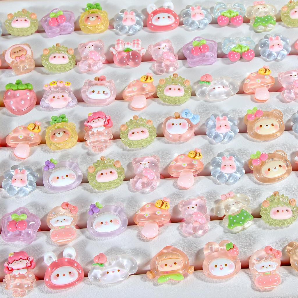 In-Stock Cute Cartoon Resin Rings - Transparent, High-End Children's Gift with Electroplating